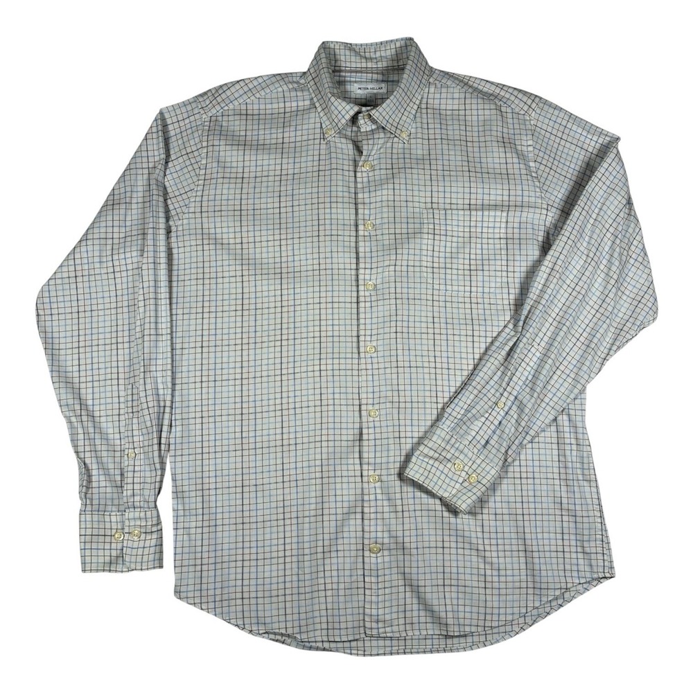 Peter Millar Mens L White Multicolor Check Button Stretch Casual Performance